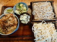 「かき揚げ丼合い盛セット(うどん＆そば)950円→500円」@そば処 はせ川の写真