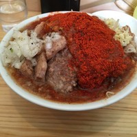 「豚入り赤道ラーメン中盛り野菜少なめ（ひやあつ）」@にかいやの写真