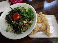 「〖4月限定〗釜玉風500円+とり天120円」@おにやんま 東品川店の写真