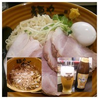 「鰹節薫る塩つけそば（特製仕様）＋ﾋﾞｰﾙ、etc.」@麺や でこの写真