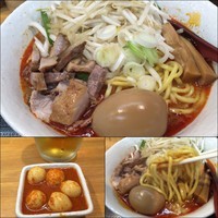 「あえめん820円(サービス味玉)チンピラ玉子150円生ビール」@味噌麺処 花道庵の写真