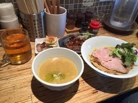 「鶏つけソバ¥100(二周年記念サービス)+ビール¥500」@NOODLE STOCK 鶴おかの写真