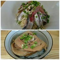 「いわしそば390円大判焼豚丼380円」@中華そば よしかわの写真