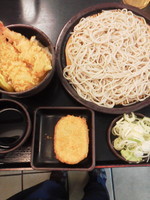 「ミニ天丼セット（冷）\600＋コロッケ（クーポン）」@ゆで太郎 八丁堀店の写真