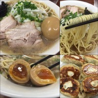 「煮干そば（大盛）650円＋餃子200円＋味玉（クーポン）」@中村屋総本山の写真