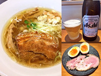 「中華そば（塩：麺少なめ）720円 + 瓶ビール500円」@國分ラーメン食堂の写真