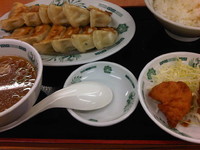 「W餃子定食ライス大盛(唐揚選択)」@日高屋 小田急マルシェ登戸店の写真