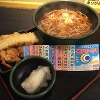 「朝そば（おろし）（￥330）＋いか天（クーポン）」@ゆで太郎 三田3丁目店の写真
