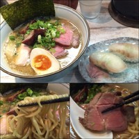 「【気まぐれ限定】小江戸黒豚トンコツ850円+ひらめの握り」@中華そば 四つ葉の写真