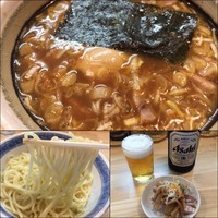 「つけめん （並）850円＋ビール550円 おつまみ付」@自家製中華そば としおかの写真