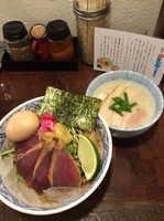 「鰹の冷や汁つけ麺990円だったかな？  味玉100円」@麺や 庄のの写真