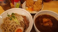 「カレーつけ麺 \970 とり天玉子かけ丼\300」@めん屋 写楽の写真