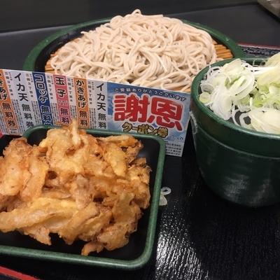 「もり（￥320）＋かき揚げ（サービス）」@ゆで太郎 三田3丁目店の写真