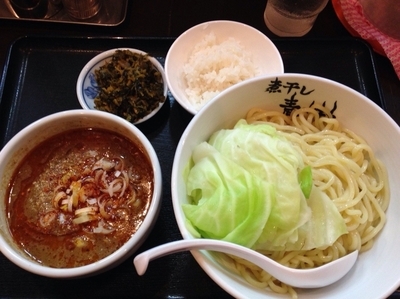 「期間限定 濃厚坦々つけ麺 中盛り ¥880 + サービス小ライス」@煮干しらーめん青樹 立川店の写真