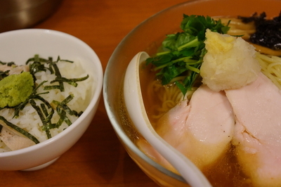 「冷やし鰺煮干しそば（限定）＋追い飯」@福の神食堂の写真