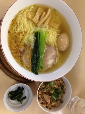「塩ラーメン+煮卵+焼豚丼小」@支那そば 心麺の写真