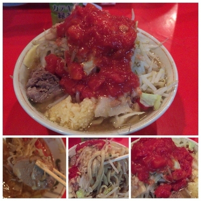 「小らーめん（ニンニク・アブラ）＋チーズ＋トマト（２６日限定）」@ラーメン二郎 府中店の写真