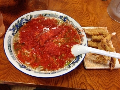 「塩ラーメン一味唐辛子＋げそ天」@有頂天の元祖の写真