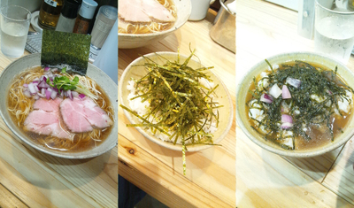 「煮干そば+麺スープ大盛+煮干ご飯(￥750+150+120)」@DAIKUMAの写真