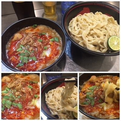 「【夏限定】スパイシー紅つけ麺（中）＋ビール」@麺創研 紅 府中の写真