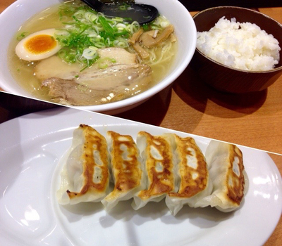 「天然塩ラーメン ¥690+ランチ餃子5個+ライスセット¥130」@ラーメン春樹 立川店の写真