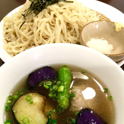「揚げ茄子と鶏団子のおろし塩つけ麺880円」@らー麺 Nの写真