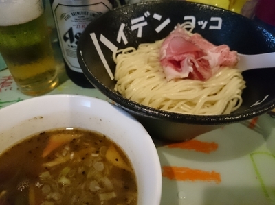 「魚貝豚つけ麺スパイシー(並250g)750円＋ビール」@ハイデン.コッコFACTORYサマンサ・タマサの写真