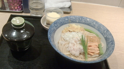 「毛ガニと雲丹の冷製まぜそば、あの時のプッチンプリン添え」@麺屋 一燈の写真