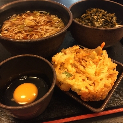 「朝定食B（￥360）＋かき揚げ（クーポン）」@ゆで太郎 芝浦一丁目店の写真