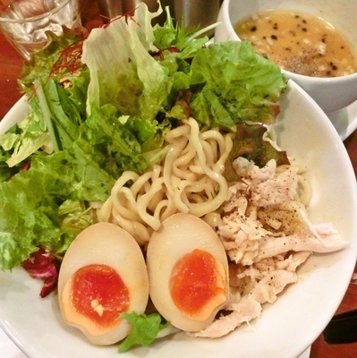 「半熟味玉塩そば鶏白湯塩つけ麺(つけ麺)850円」@鶏白湯麺 蔭山 高田馬場店の写真