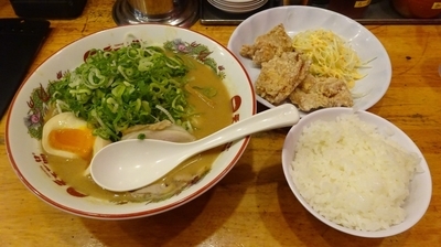 「唐揚定食：こってり（スープ多め）＋ねぎ＋味付煮玉子」@天下一品 府中中河原店の写真