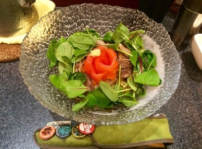 「肉ひやし」@烈志笑魚油 麺香房 三くの写真