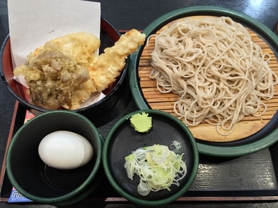 「とり舞茸天もり+温玉(¥480+無料クーポン)」@ゆで太郎 川崎小川町店の写真