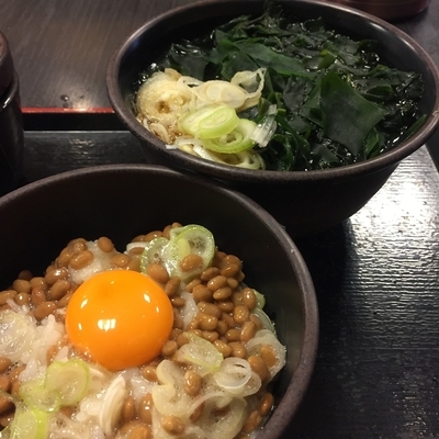 「朝定食Cセット（￥360）＋わかめ（クーポン）」@ゆで太郎 大井町店の写真