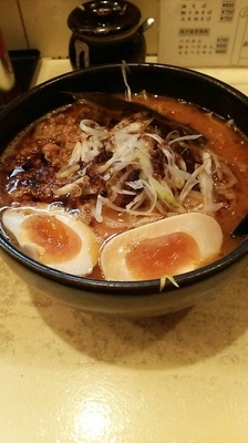 「担々麺(細麺大盛り味玉)+チャーシューライス」@麺屋 天王の写真