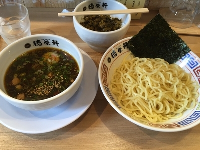 「火 つけ麺（810円）+高菜ご飯(300円)」@和風だしラーメン 徳栄軒の写真