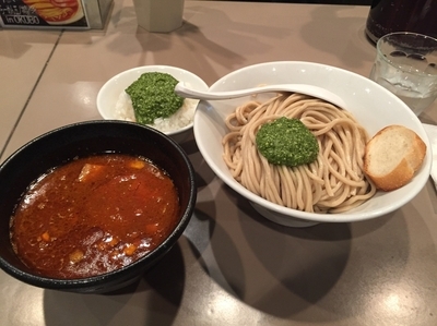 「ebiトマトつけ麺(880円)+バジルごはん(150円)」@つけ麺 五ノ神製作所の写真