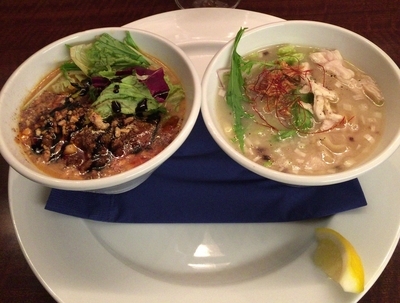 「名物鶏白湯塩らーめんと特製TANTAN麺 ハーフ&ハーフ」@蔭山樓 恵比寿店の写真
