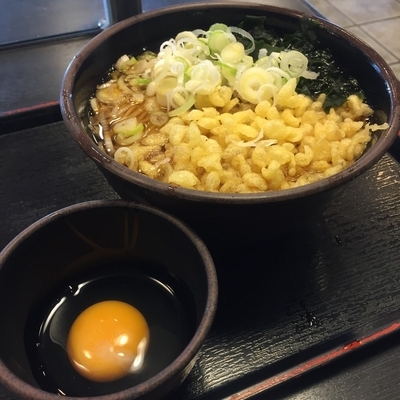 「たぬき（￥350）＋玉子（クーポン）」@ゆで太郎 久が原店の写真