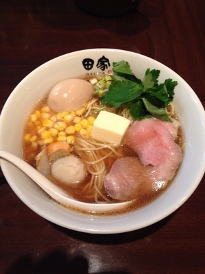 「【限定】帆立バター中華そば  味玉(クーポン)」@中華そば田家 ふくふくの写真