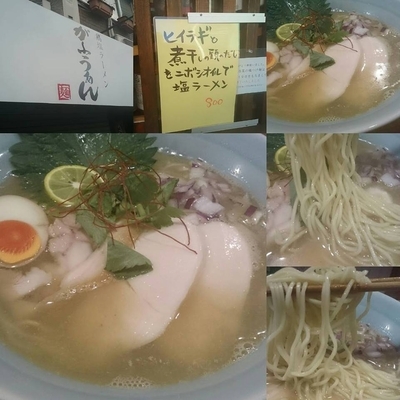 「ヒイラギと煮干しの頭出汁を煮干しオイルで塩ラーメン　800円」@がふうあんの写真