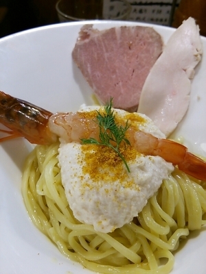 「【限定】海老のムースとボッタルガの和えそば1300円」@麺庵 小島流の写真
