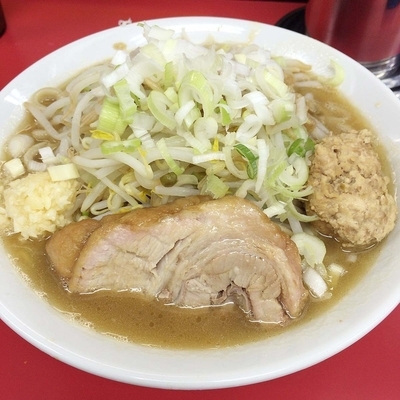 「ラーメン（並）麺ヤワ・アブラ・ニンニク・ネギ・肉玉　780円」@ラーメン一心の写真