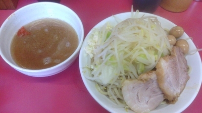 「大+ヒラメ節ピリ辛つけ麺変更券+味付けウズラ 1000円」@ラーメン二郎 大宮店の写真