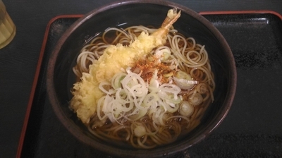 「かけそば＋海老天　（320円＋クーポン）」@ゆで太郎 飯田橋店の写真