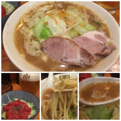 「濃菜麺 750円＋トマベジ100円＋ニンニク 20円＋ビール」@濃菜麺 井の庄の写真