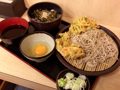 「朝定食Bセット(360円)+かき揚げ(クーポン)」@ゆで太郎 御徒町店の写真