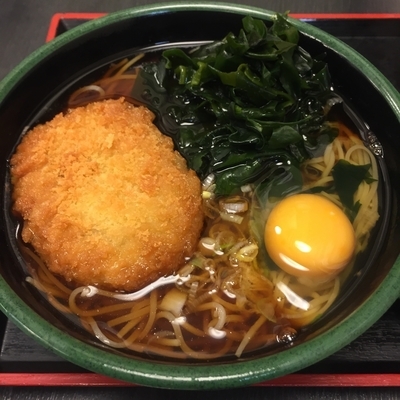 「朝そば（玉子）（￥330）＋コロッケ（クーポン）」@ゆで太郎 東五反田店の写真