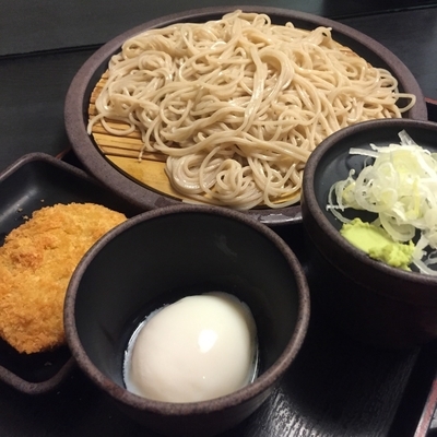 「もり（￥320）＋玉子（￥60）＋コロッケ（クーポン）」@ゆで太郎 東邦医大通り店の写真