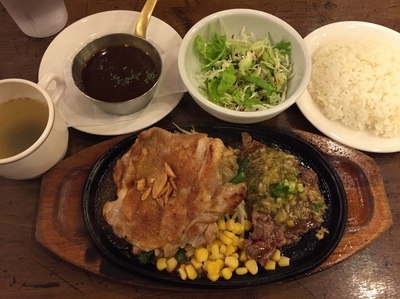 「手鍋カレー＋リブロースねぎ塩焼き＆ジャンボチキン」@ふらんす亭 ダイス川崎店の写真